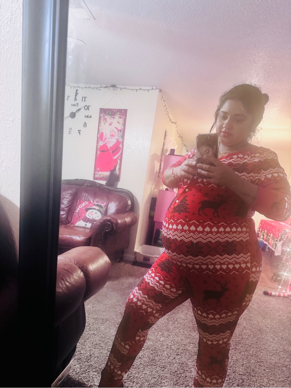 SHEIN Red Fair Isle Maternity One-Piece Pajama